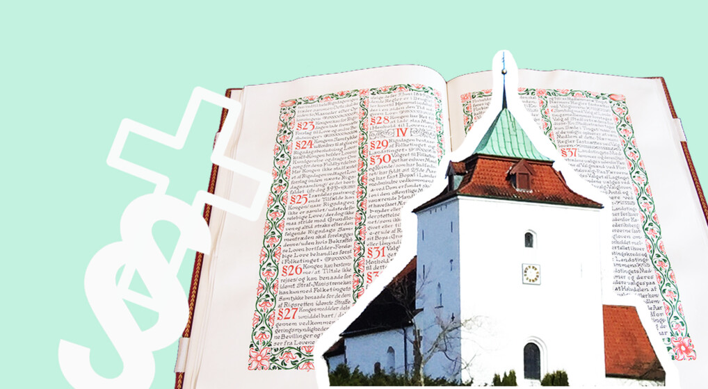 Kirke og stat Kirke og stat illustreret ved Grundloven og en middelalderkirke